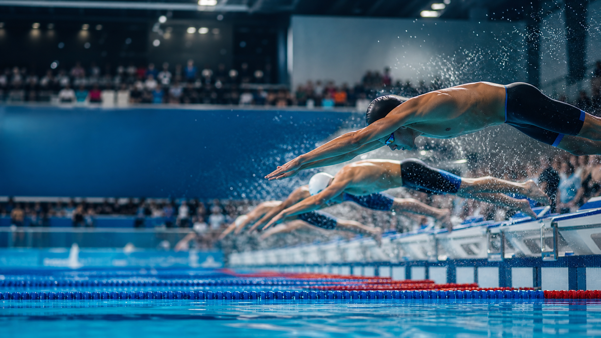 Competencia de natación en piscina cubierta